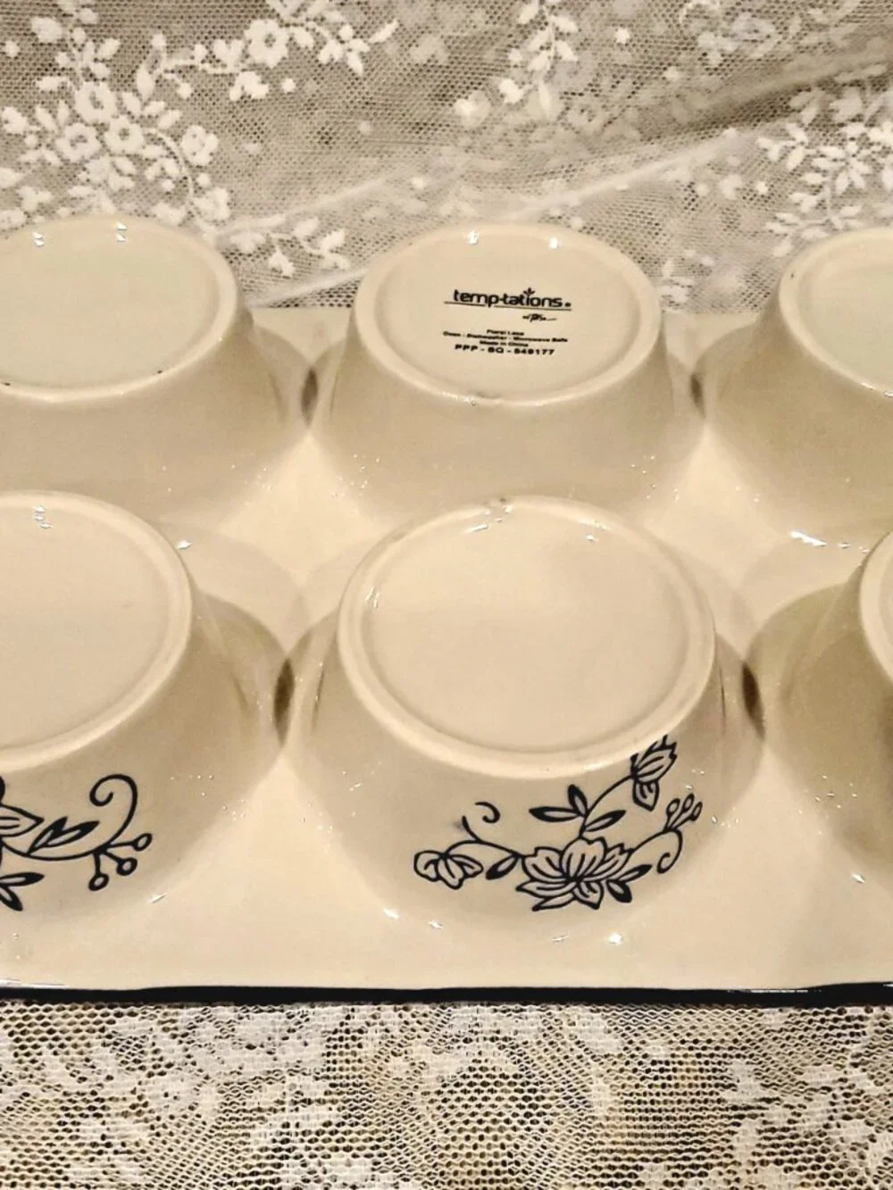 Temptations Cobalt Blue & White Floral Lace 6 Hole Cupcake Muffin Baker